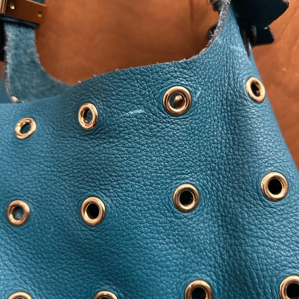 Michael Kors Teal Leather Eyelet Shoulder Bag - Picture 11 of 16